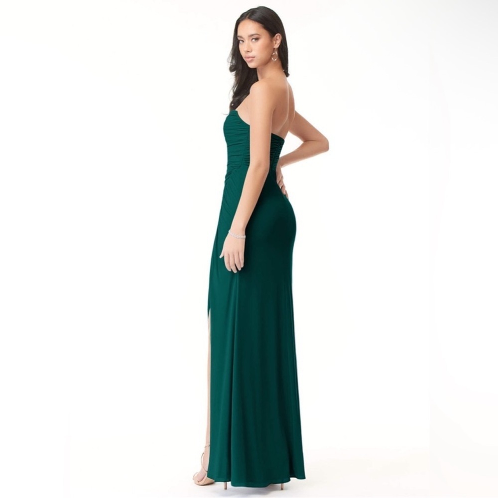 Azazie Darria Stretch Pine Green Sheath Square Neckline Pleated Stretch Gown A4 - Picture 12 of 15